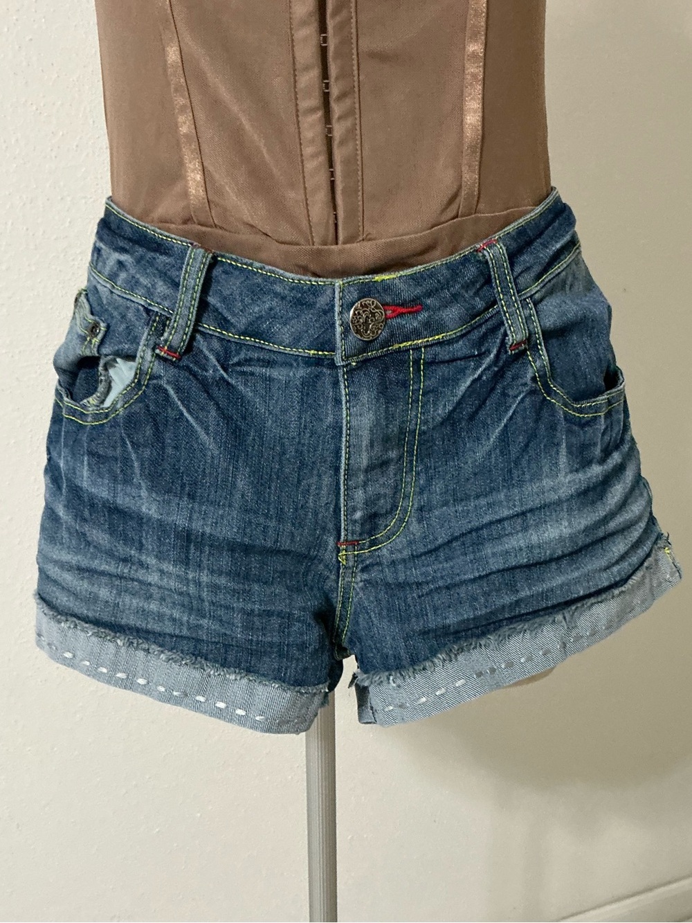 Crest Dark Blue Rolled-Hem Denim Shorts